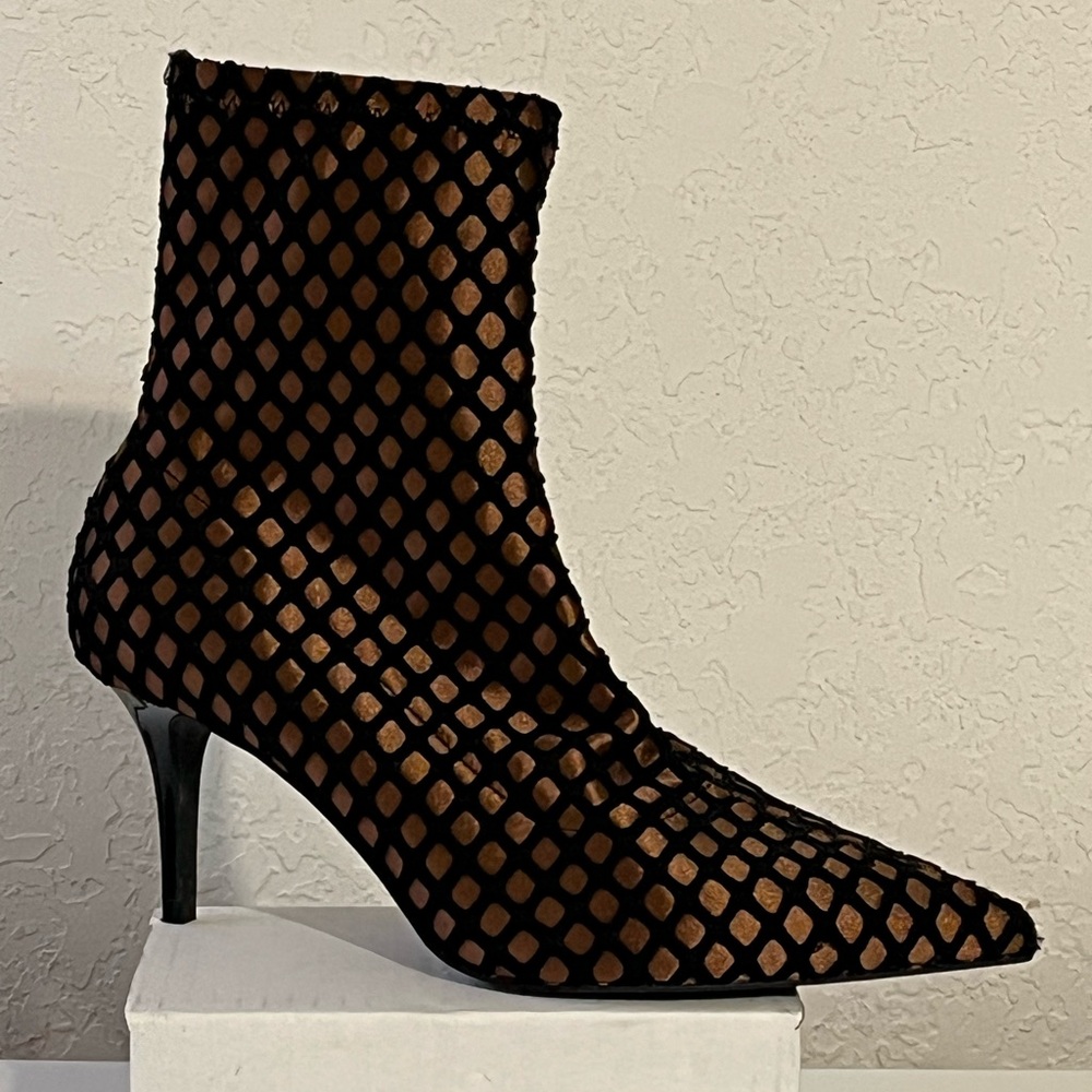 Zara Trafaluc Black Diamond Mesh + Copper Edgy Indie Sleaze Ankle Boots Size 8